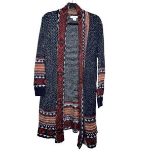 NATURAL REFLECTIONS / red blue tribal aztec boho duster cardigan sweater / L